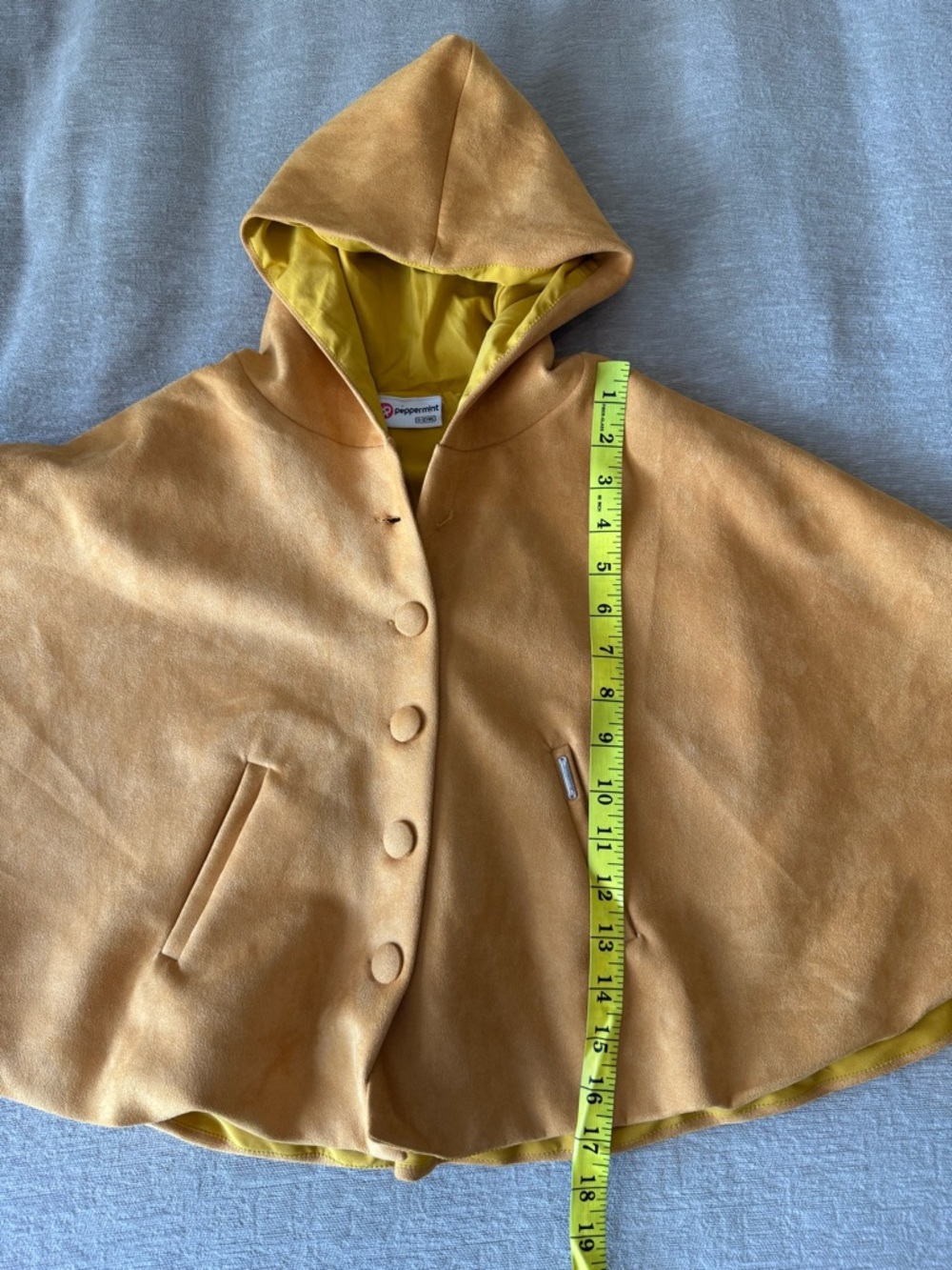 Peppermint Girls Mustard Hooded Shrug Cape Coat Poncho 11-12Y Button Front Boho - Picture 6 of 9